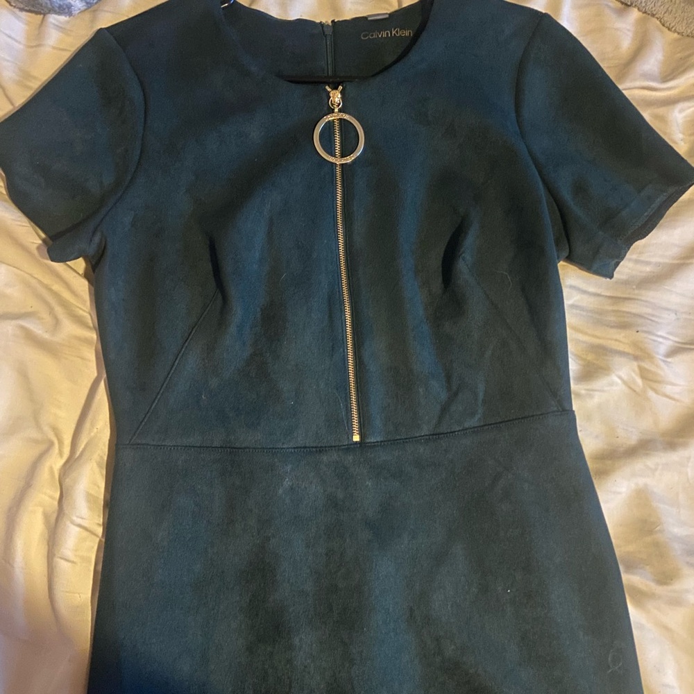 Calvin Klein Green Sheath Mini Dress Short Sleeve Crew Neck